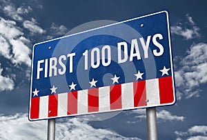 First 100 days presidency - road sign illustration