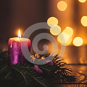 The First Advent Candle , Background For Banner. Christmas Time.