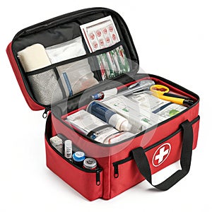 First aid bag kit isolated on white background