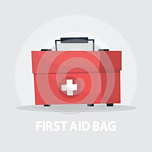 First aid bag. Red emergency equipment illustration