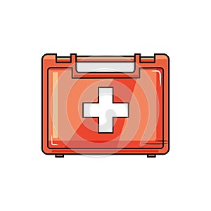 First aid box on a white isolated background. Vector illustration of a cartoon.