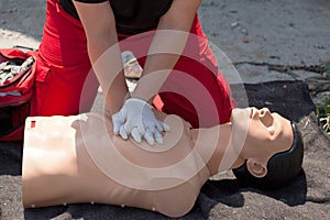 First aid. Cardiopulmonary resuscitation (CPR). photo
