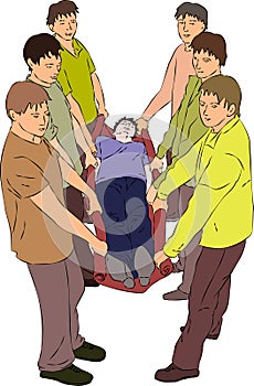 First aid - carry injured person on blanket