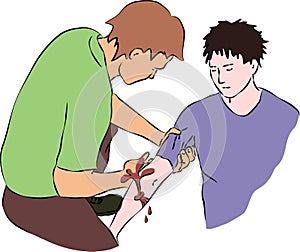First aid - close blood flow from wound