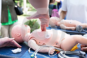 First aid and CPR class for a baby