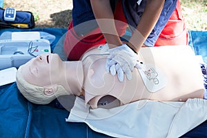 First aid and CPR training using automated external defibrillator device - AED