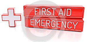 First aid, Emergency - 3d banner, on white background