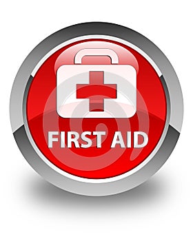 First aid glossy red round button