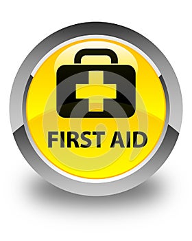 First aid glossy yellow round button