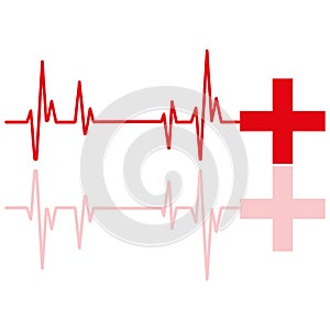 first aid with heartbeat sign on white