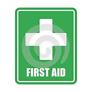 First aid help vector eps10 on white background. First aid sign. Green square and white cross symbol