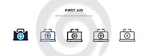 First aid icon in different style vector illustration. two colored and black first aid vector icons designed in filled, outline,