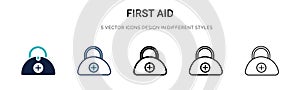 First aid icon in filled, thin line, outline and stroke style. Vector illustration of two colored and black first aid vector icons