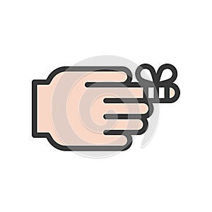 First aid icon, finger with bandage, filled outline