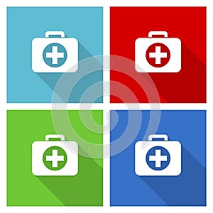 First aid icon set, flat design vector illustration in eps 10 for webdesign and mobile applications in four color options