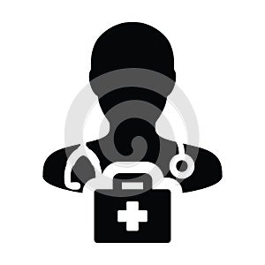 First aid icon vector male doctor person profie avatar with Stethoscope and first aid kit bag for Medical Consultation