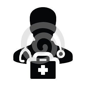 First aid icon vector male doctor person profie avatar with Stethoscope and first aid kit bag for Medical Consultation