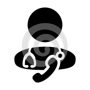 First aid icon vector male doctor person profile avatar symbol with Stethoscope and phone for medical health care consultation