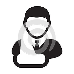 First aid icon vector of male person profile avatar symbol for injury medical treatment for patient