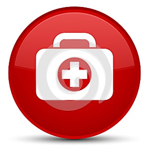 First aid kit bag icon special red round button