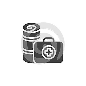 First aid kit and blanket vector icon