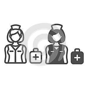 First aid kit, doctor nurse, veterinarian line and solid icon, medicine concept, medical worker vector sign on white