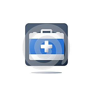 First aid kit, doctor`s bag, medical services, health care policy, healthcare insurance