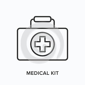 First aid kit flat line icon. Vector outline illustration of medical safety box, doctor briefcase. Emergency help bag