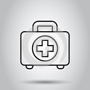 First aid kit icon in flat style. Health, help and medical diagnostics vector illustration on isolated background. Doctor bag