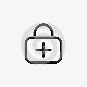 First aid kit icon for healthcare application UI Line design. Emergency care bag, medical suitcase symbol