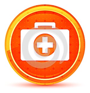 First aid kit icon natural orange round button