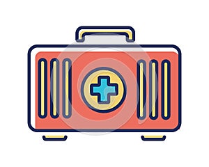 first aid kit icon over white background, line and fill style, vector illustration