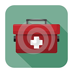 First aid kit icons with green background in flat design