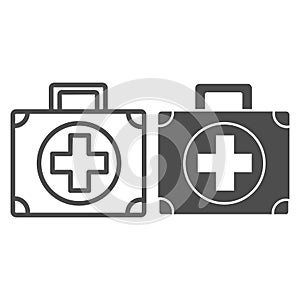 First aid kit line and glyph icon. Medical bag, ambulance case symbol, outline style pictogram on white background