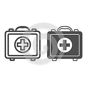 First Aid Kit line and solid icon, Safety engineering concept, Medical case sign on white background, first aid box icon