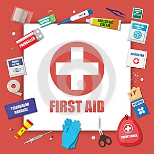 First aid kit with medical equipment