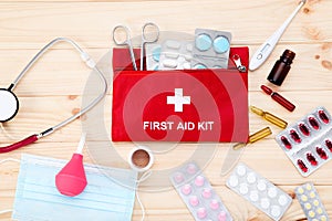 First aid kit with medical supplies