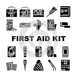 first aid kit medicine health icons set vector