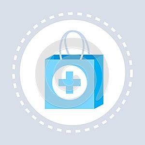 First aid kit paper bag icon healthcare medical service logo medicine and health symbol concept flat