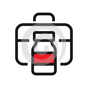 First aid kit and pill line icon. Healthcare linear concept. Medical help. Emergency doctor vector illustration