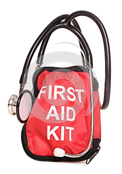 First aid kit and stethoscope