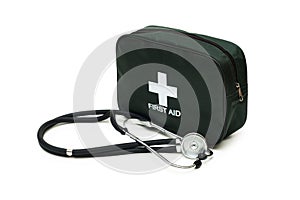 First aid kit and stethoscope