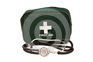 First aid kit and stethoscope