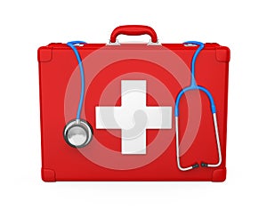 First Aid Kit and Stethoscope Isolated