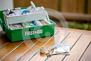 First aid kit on the table