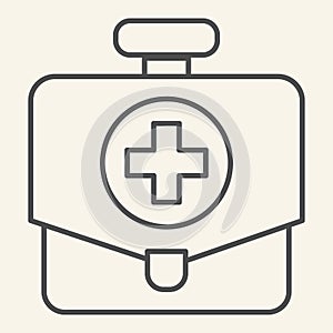 First aid kit thin line icon. Doctor medical bag box outline style pictogram on white background. Medicine chest for