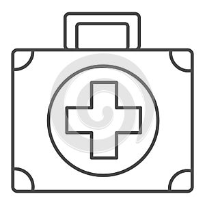 First aid kit thin line icon. Medical bag, ambulance case symbol, outline style pictogram on white background. Medicine