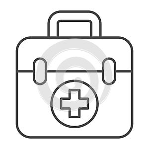 First aid kit thin line icon, Medical concept, Medical Kit sign on white background, First aid box with cross icon in