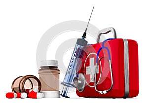 First aid kit on white background. Isolated 3D illustration