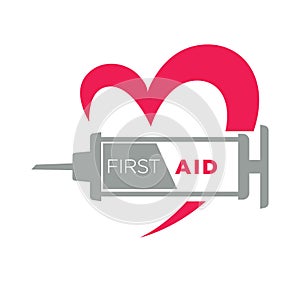 Medical first aid vector syringe and heart icon photo